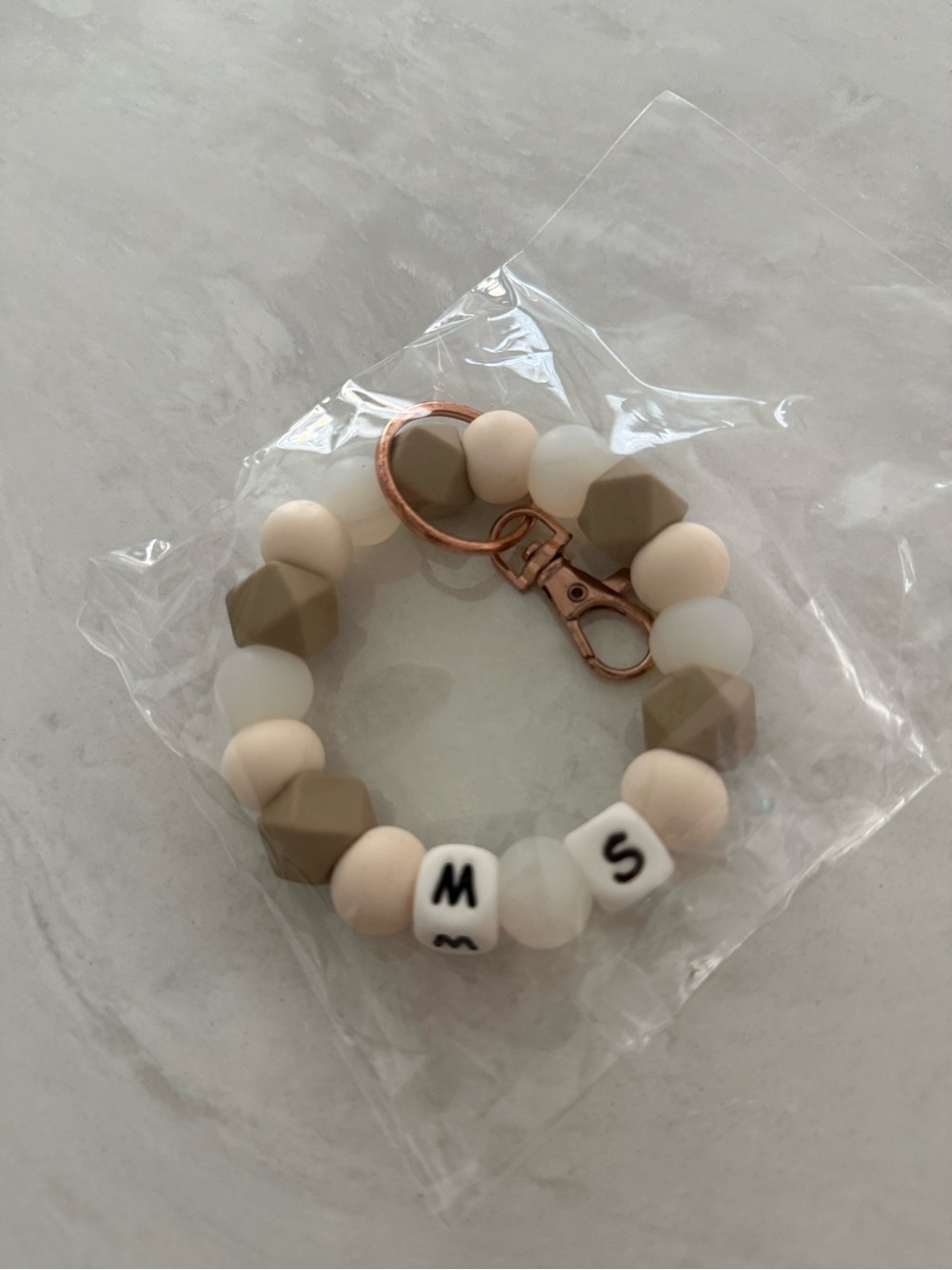 Beaded Silicone Keyring Bracelet with Initial Beads